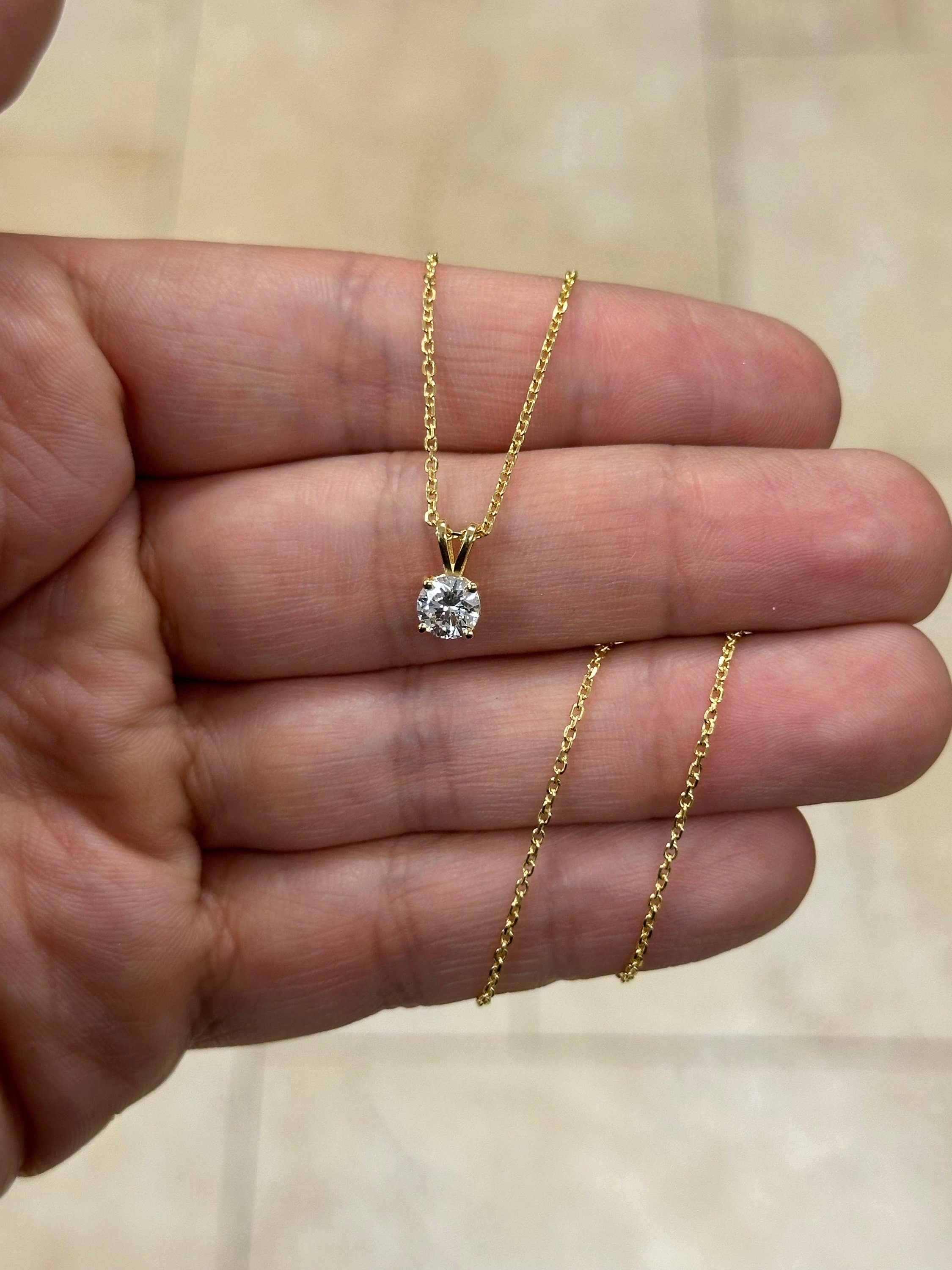 0.75 Carat Lab Grown Round Diamond Solitaire Pendant  in 14K Yellow Gold, Color D/E VS1-VS2