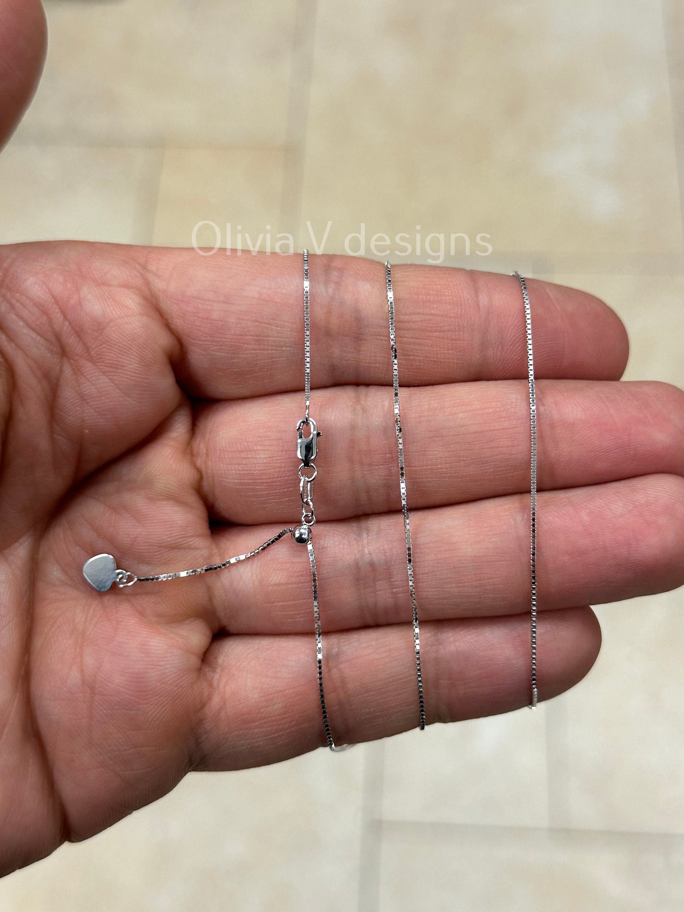 0.7mm Solid Adjustable Box Chain Chain REAL 10K White Gold Up To 22", Box Chain, Genuine 10k