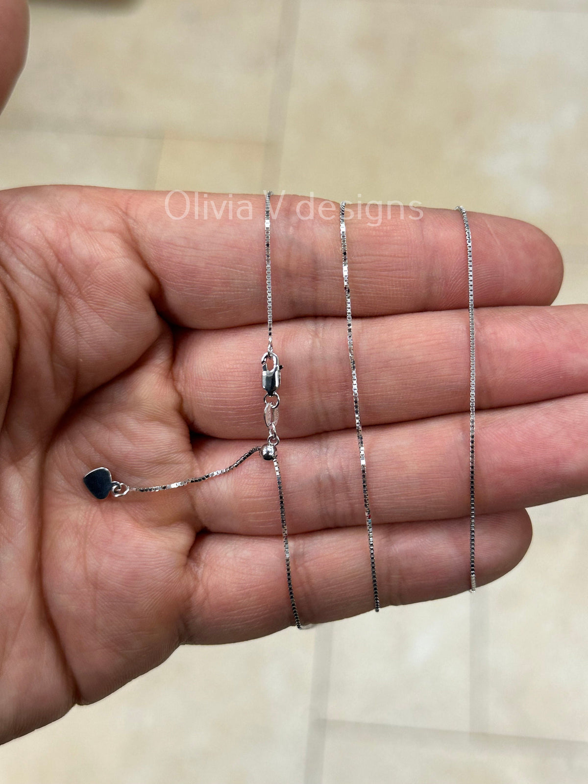 0.7mm Solid Adjustable Box Chain Chain REAL 10K White Gold Up To 22", Box Chain, Genuine 10k