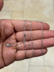 0.7mm Solid Adjustable Box Chain Chain REAL 10K White Gold Up To 22", Box Chain, Genuine 10k