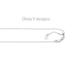 0.7mm Solid Adjustable Box Chain Chain REAL 10K White Gold Up To 22", Box Chain, Genuine 10k