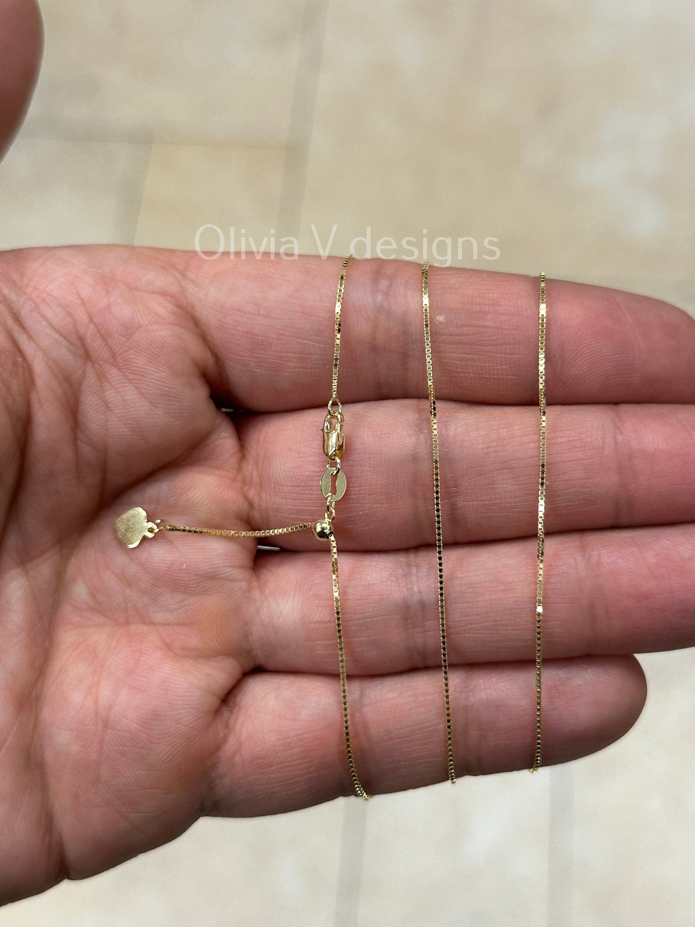 0.7mm Solid Adjustable Box Chain Chain REAL 10K Yellow Gold Up To 22", Box Chain, Genuine 10k