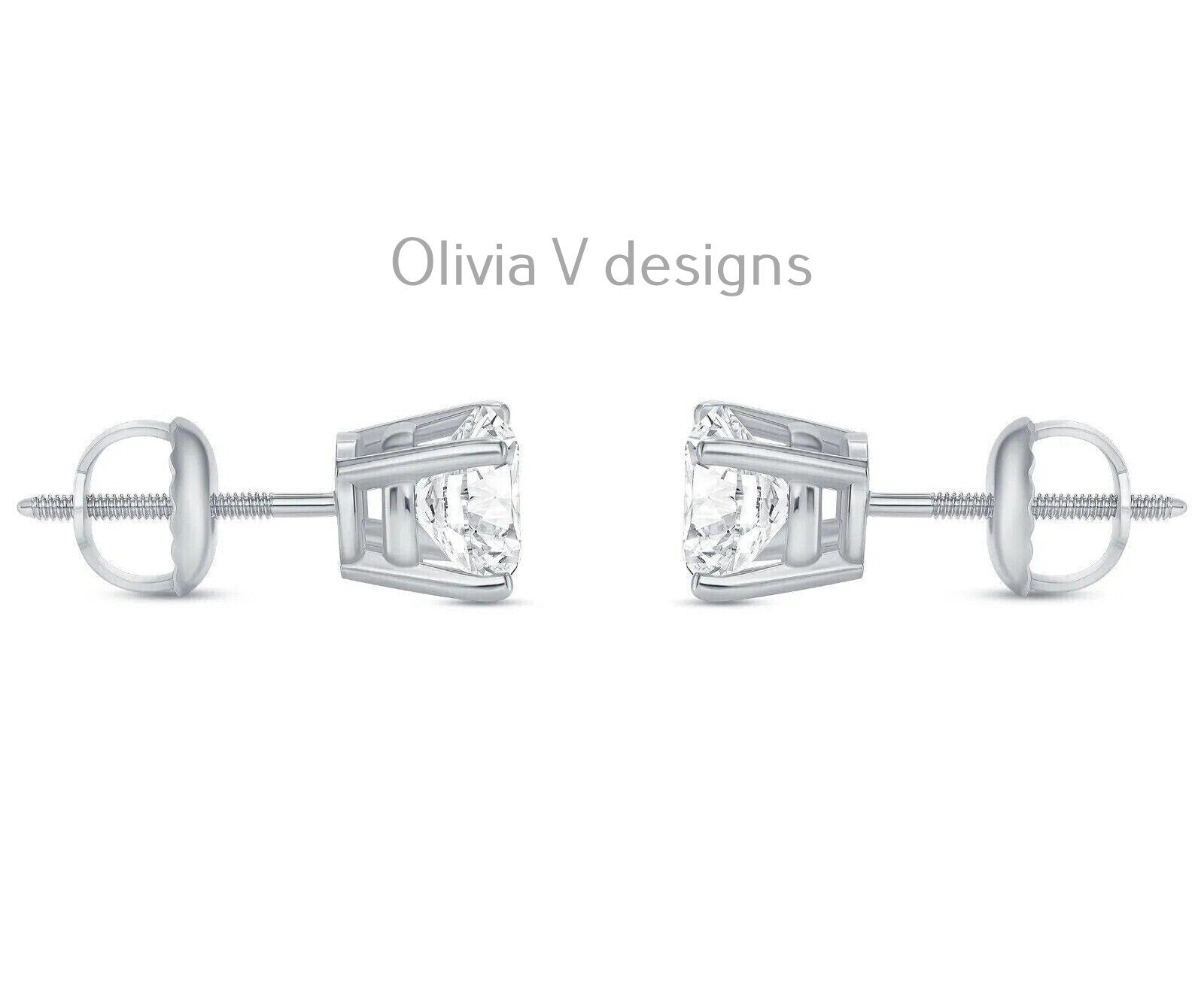 1.00 Carat TW Real Natural Round Diamond Solitaire Stud Earrings 14k White Gold Color G/H AAA Graded