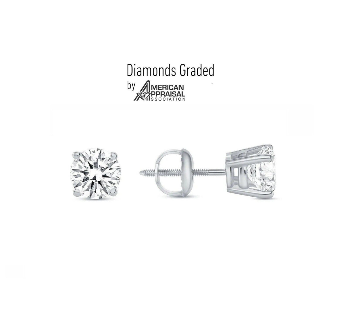 1.00 Carat TW Real Natural Round Diamond Solitaire Stud Earrings 14k White Gold Color G/H AAA Graded