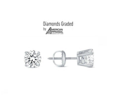1.00 Carat TW Real Natural Round Diamond Solitaire Stud Earrings 14k White Gold Color G/H AAA Graded