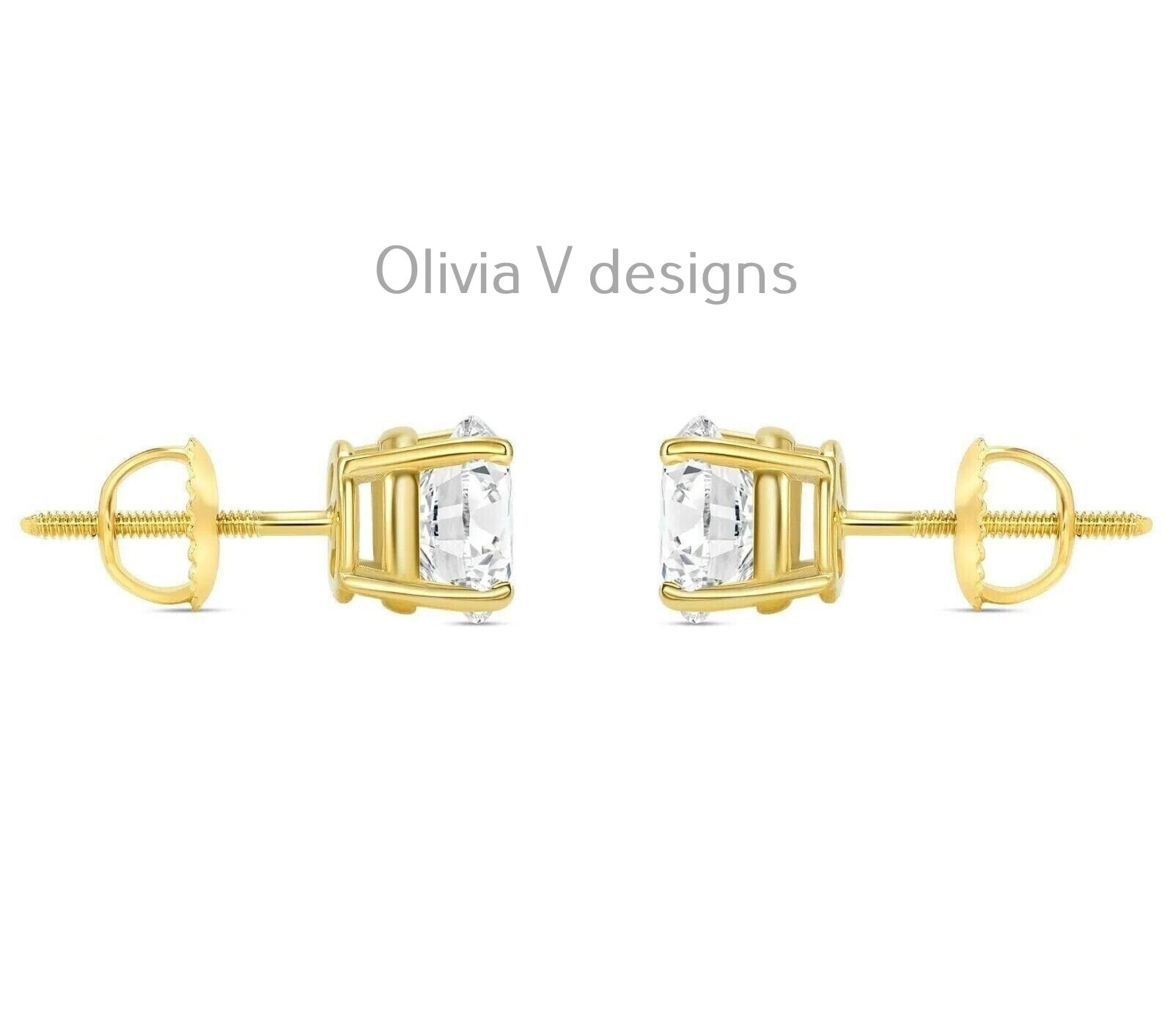 1.00 Carat TW Real Natural Round Diamond Solitaire Stud Earrings 14k Yellow Gold Color G/H AAA Graded