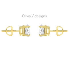 1.00 Carat TW Real Natural Round Diamond Solitaire Stud Earrings 14k Yellow Gold Color G/H AAA Graded