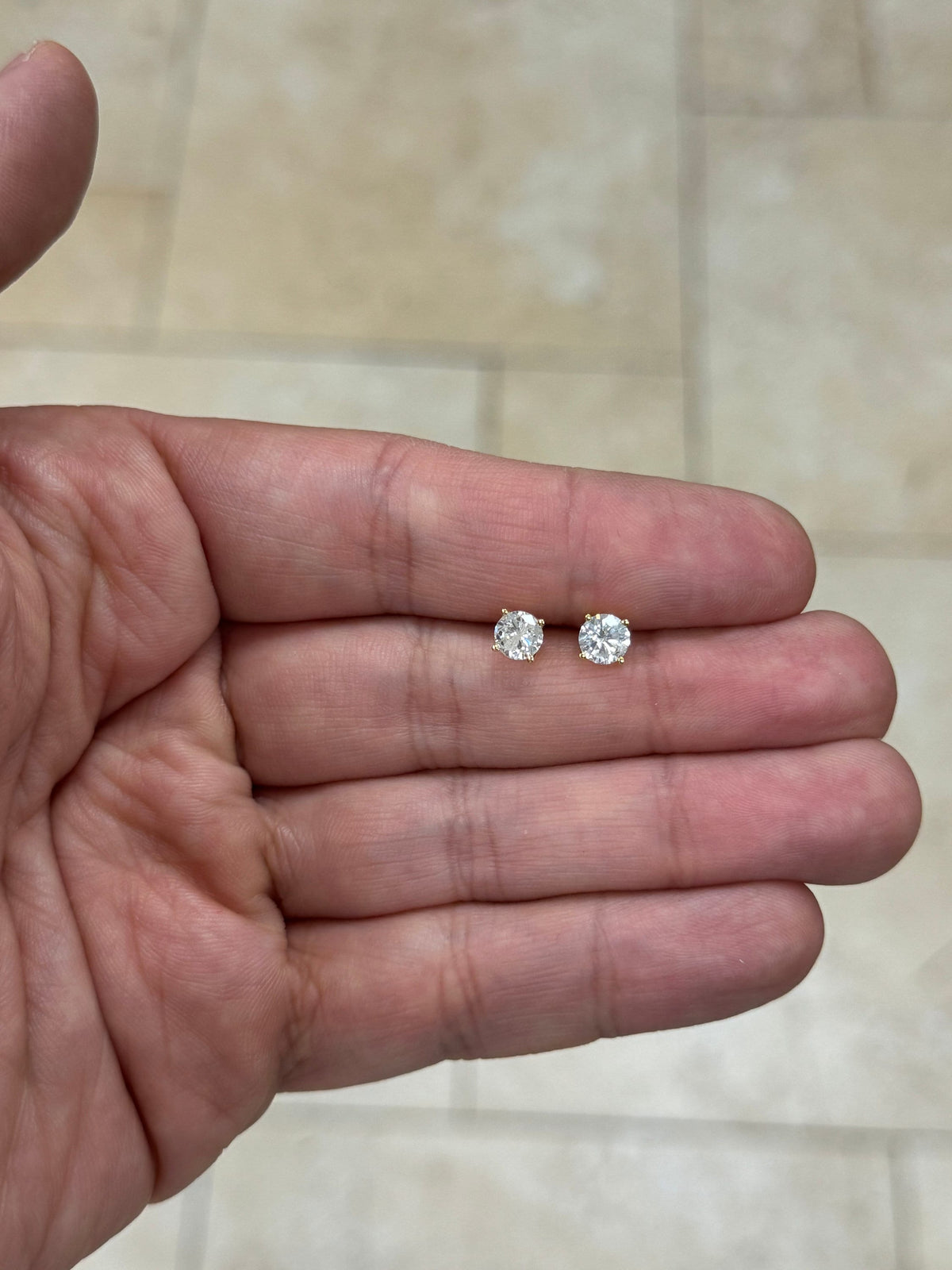 1.20 Carat Total Weight Real Natural Round Diamond Solitaire Stud Earrings in 14K Yellow Gold Color G/H
