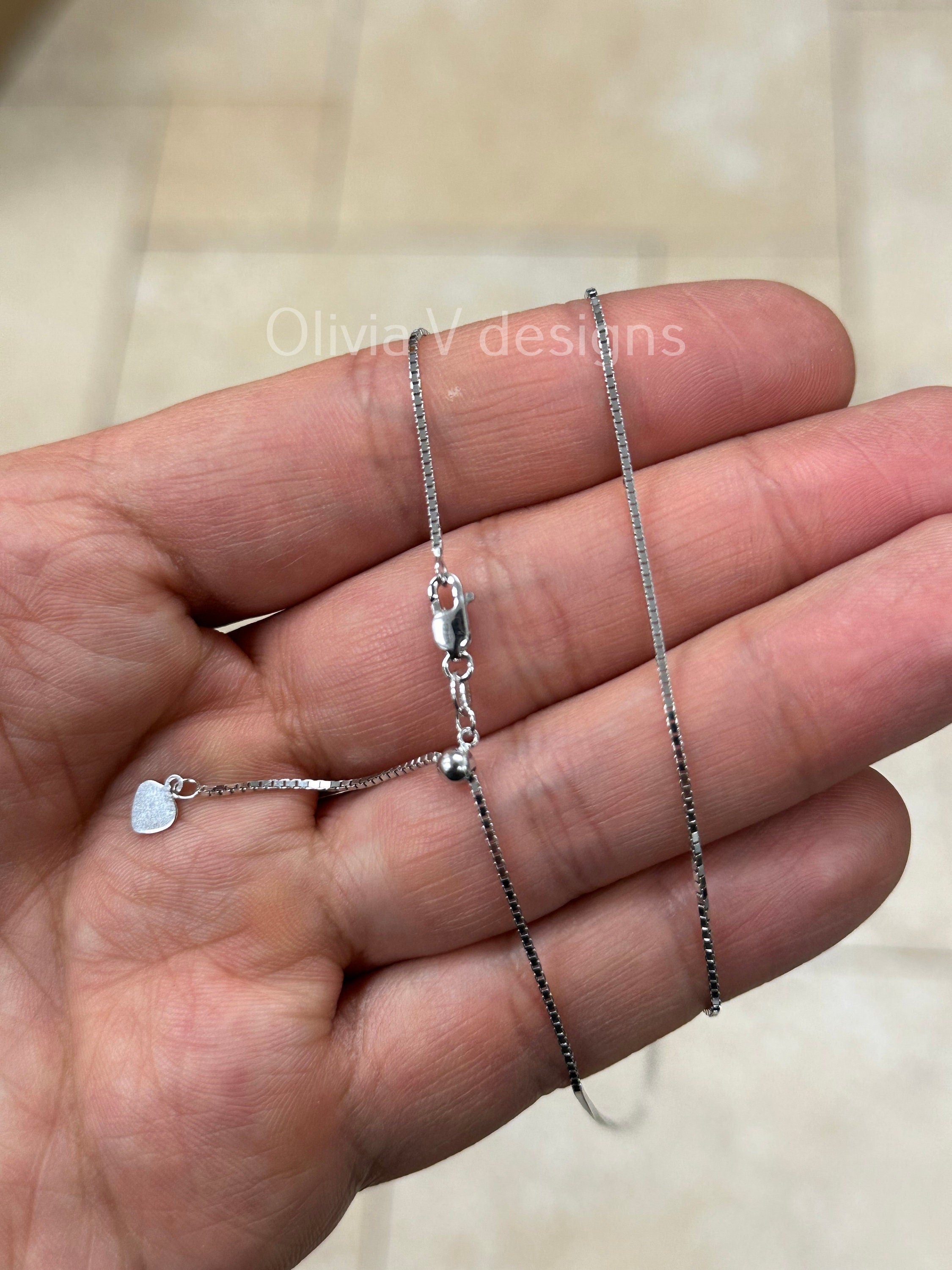 1.2mm Solid Adjustable Box Chain Chain REAL 14K White Gold Up To 22", Box Chain, Genuine 14k