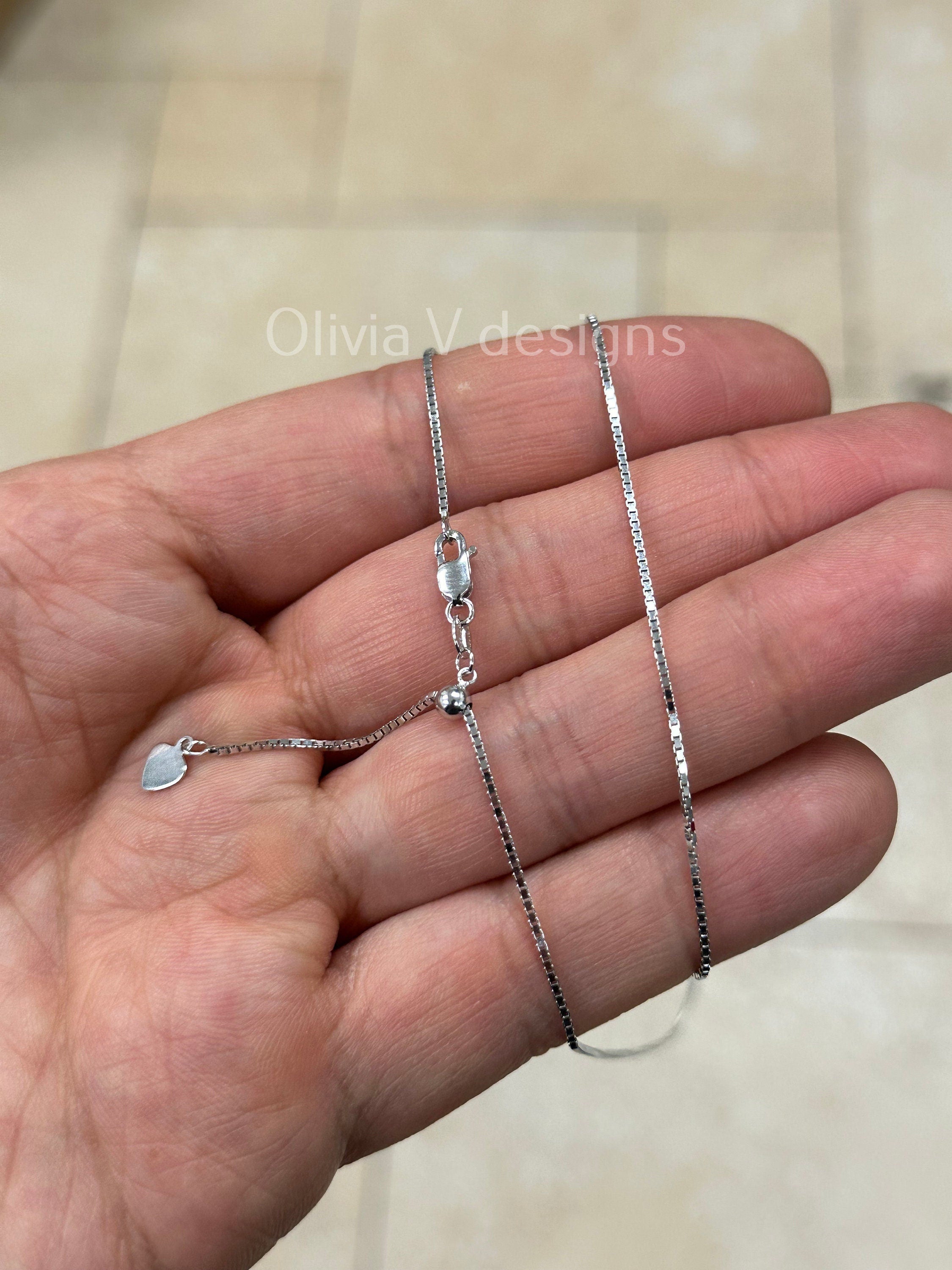 1.2mm Solid Adjustable Box Chain Chain REAL 14K White Gold Up To 22", Box Chain, Genuine 14k