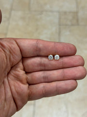 1.50 Carat Total Weight Real Natural Round Diamond Solitaire Stud Earrings in 14K Yellow Gold Color G/H