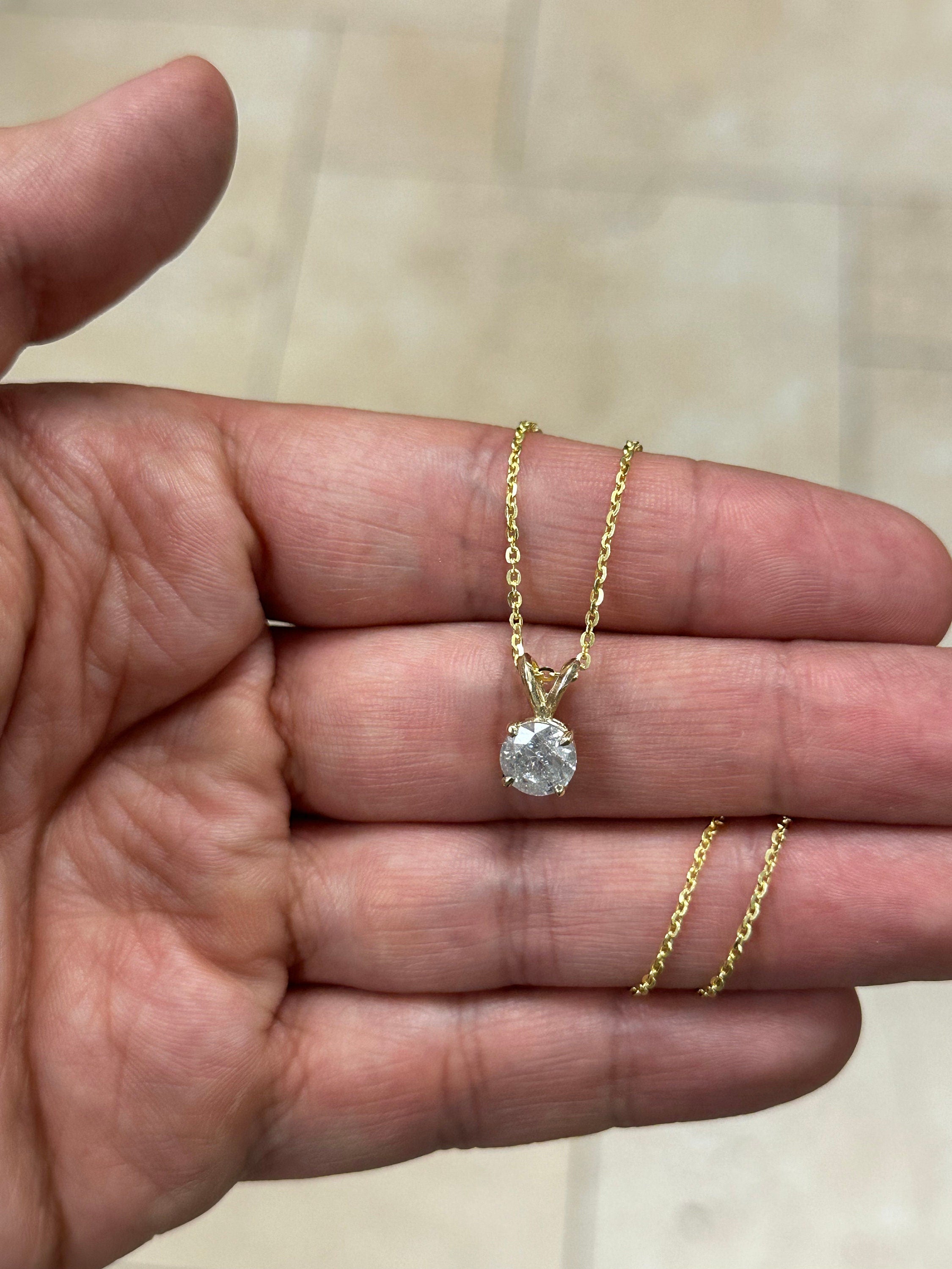 1.5 Carat Round Cut Real (Natural) Round Diamond Solitaire Pendant Necklace In 14K Yellow Gold, G-H