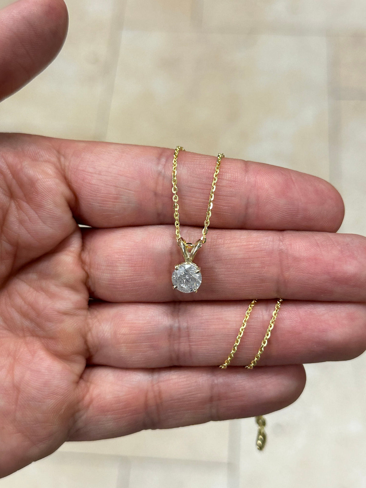 1.5 Carat Round Cut Real (Natural) Round Diamond Solitaire Pendant Necklace In 14K Yellow Gold, G-H