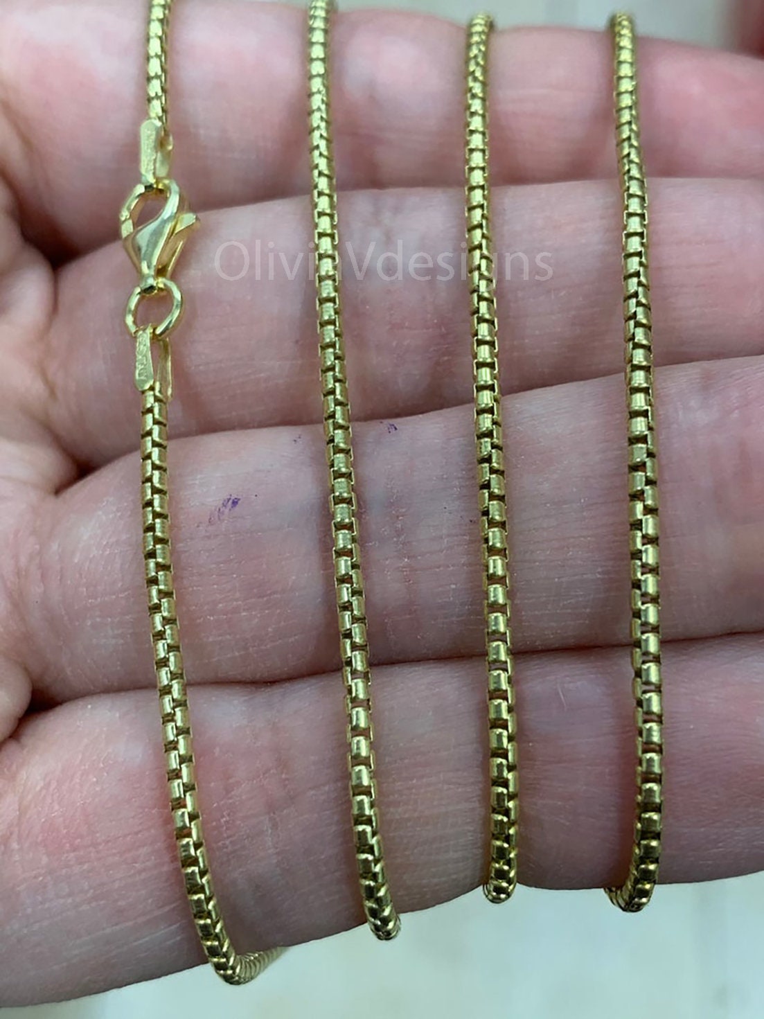 Round Box Chain, 1.5mm Round Box Chain, Sterling Silver Chain, 14k Yellow Gold, 925 Sterling Silver, Mens or Womens Chain, Made in Italy