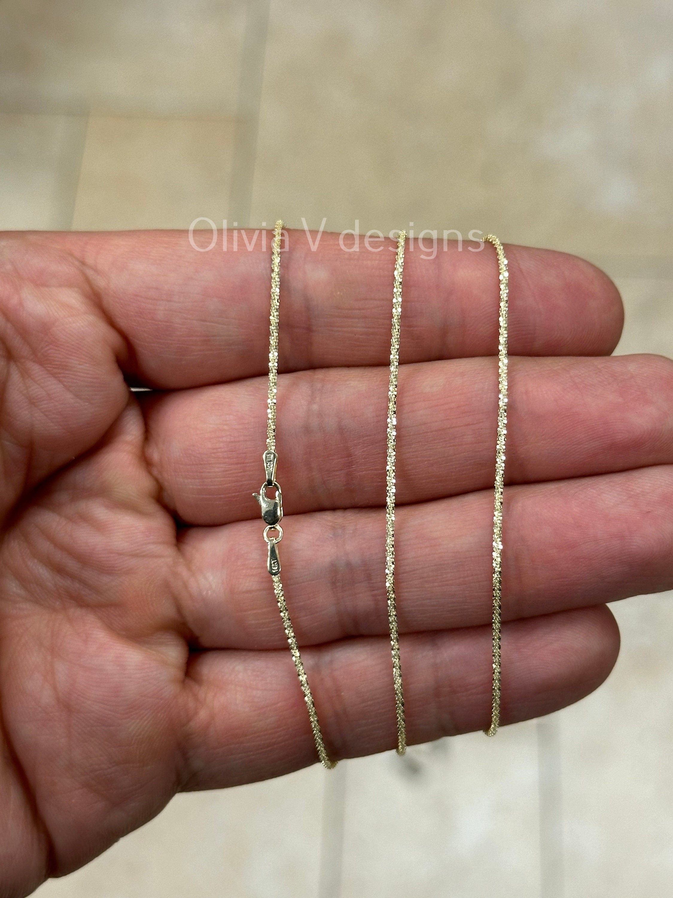 1.5mm Solid Margarita Sparkle Twisted Rock Chain REAL 14 Yellow Gold 18'' 20'', Sparkle Glitter Margarita Twisted Rock