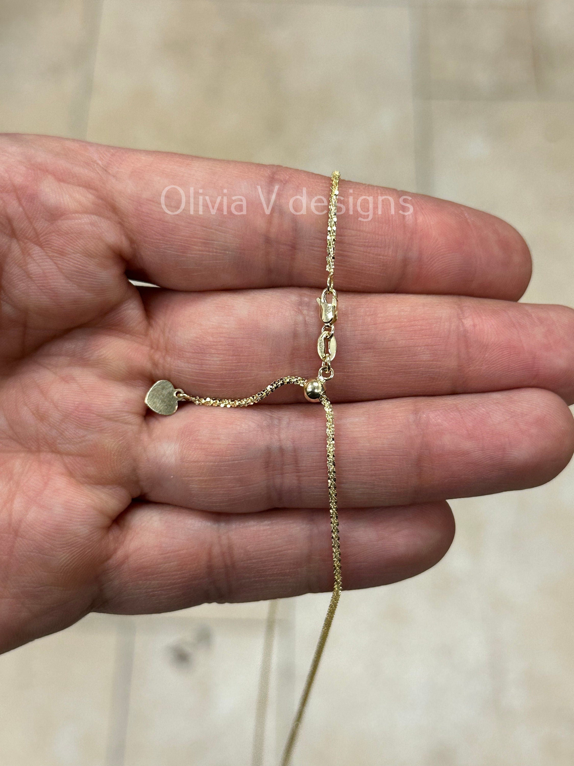 1.8mm Solid Adjustable Sparkle Twisted Rock Chain REAL 10K Yellow Gold Up To 22", Sparkle Glitter Margarita Twisted Rock