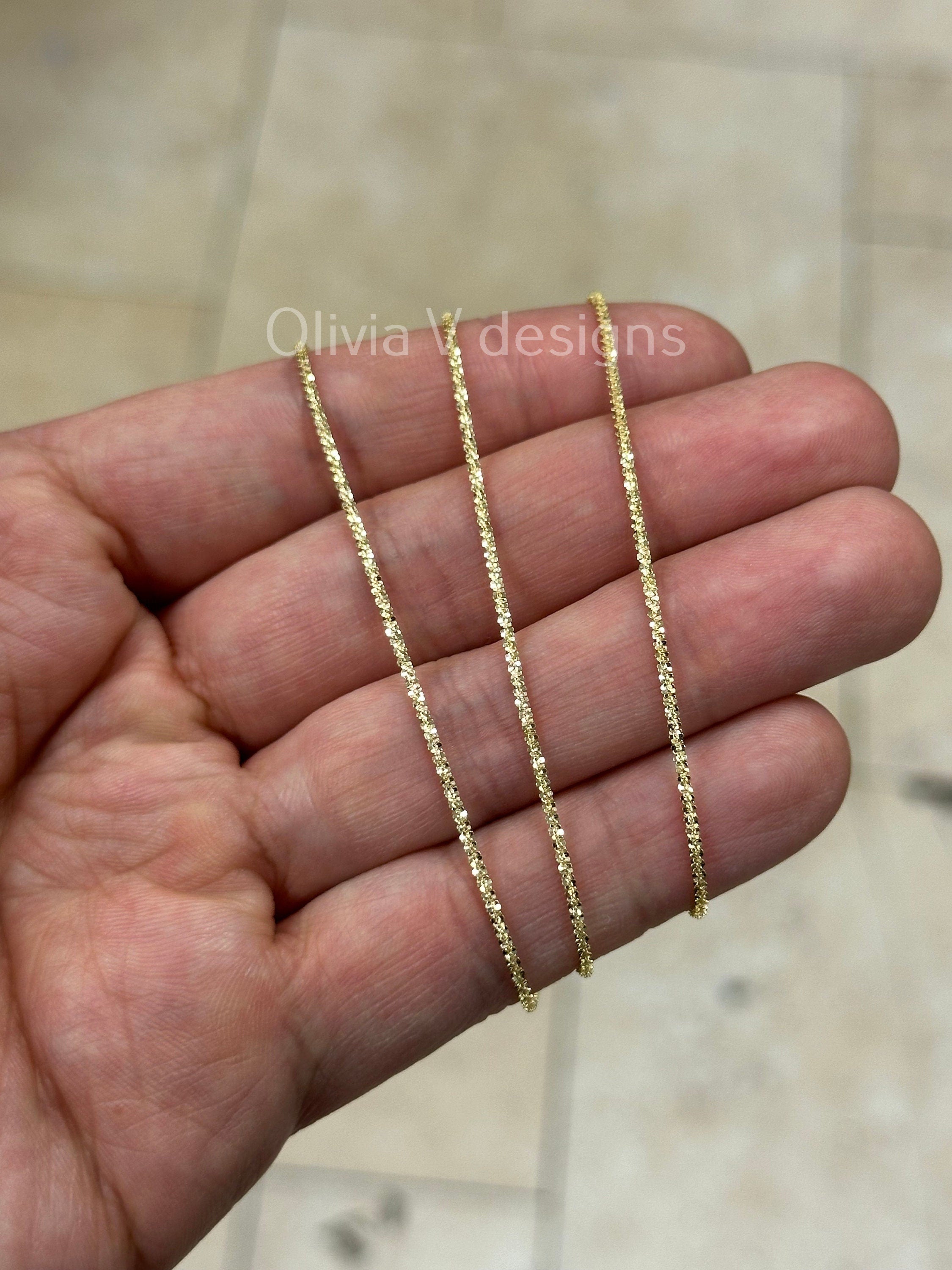 1.8mm Solid Adjustable Sparkle Twisted Rock Chain REAL 10K Yellow Gold Up To 22", Sparkle Glitter Margarita Twisted Rock