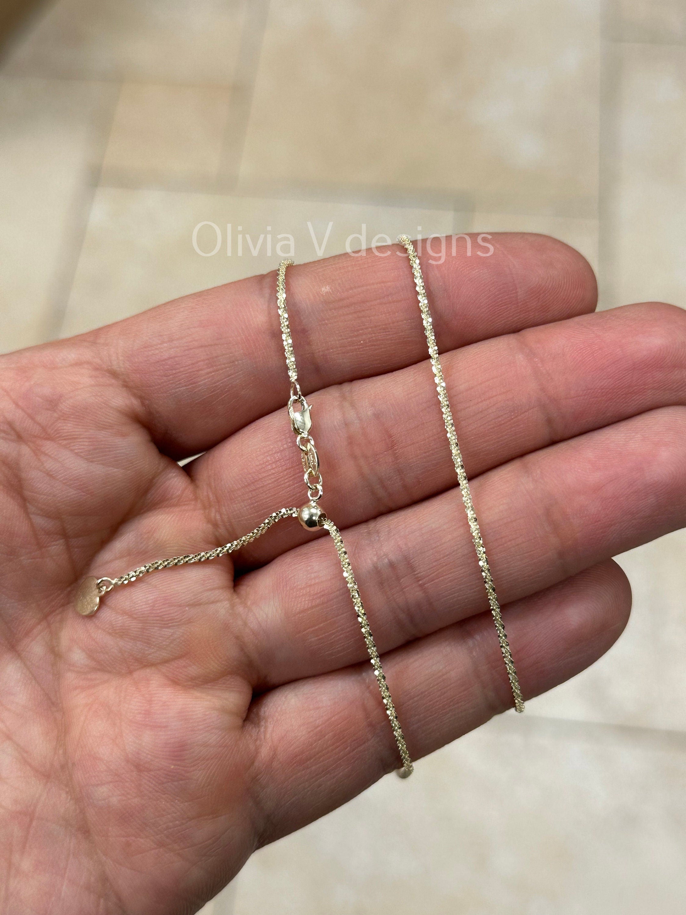 1.8mm Solid Adjustable Sparkle Twisted Rock Chain REAL 14K Yellow Gold Up To 22", Sparkle Glitter Margarita Twisted Rock