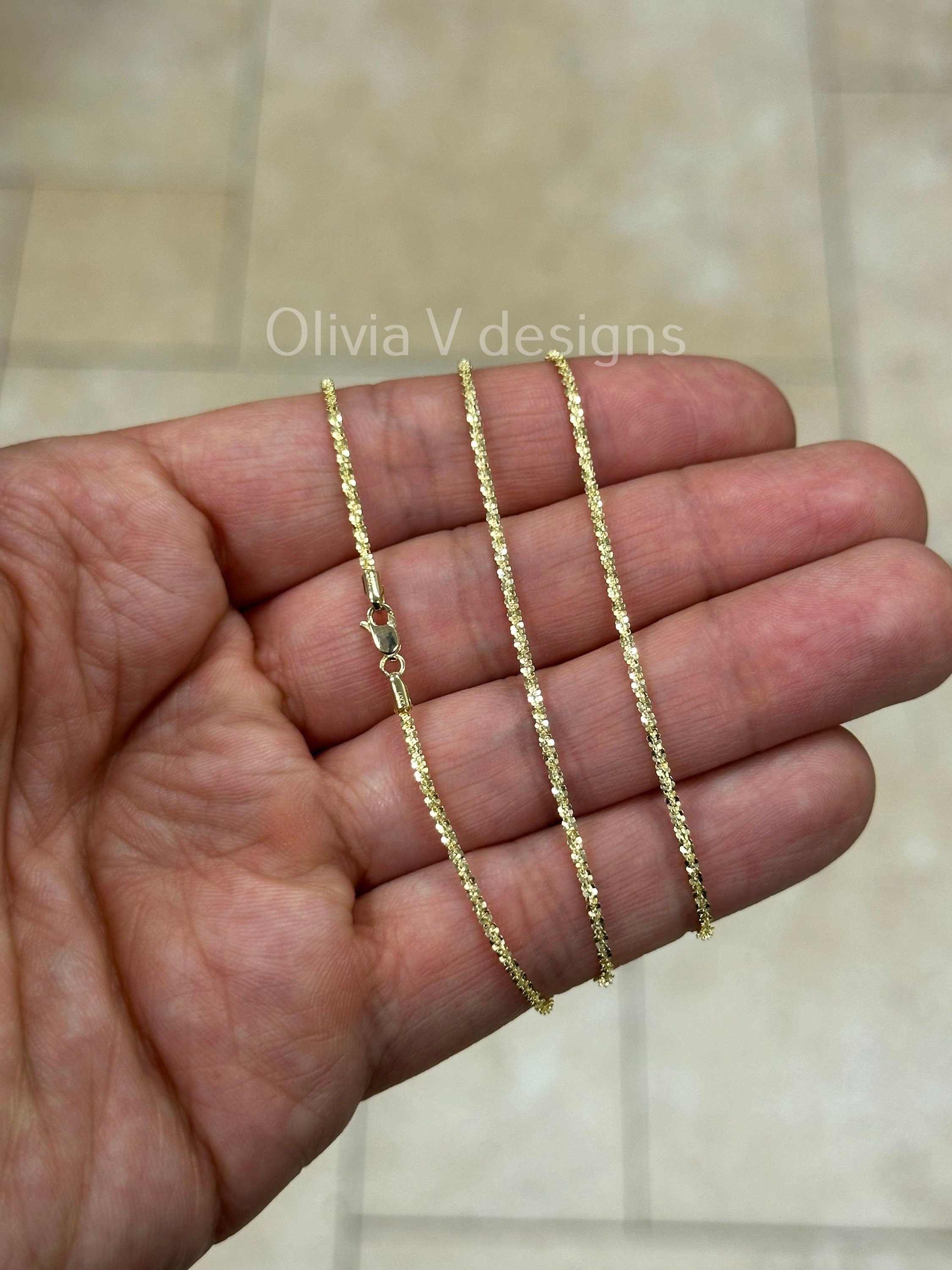 1.8mm Solid Margarita Sparkle Twisted Rock Chain REAL 14 Yellow Gold 10'' 16'' 18'' 20'', Sparkle Glitter Margarita Rock Anklet Necklace