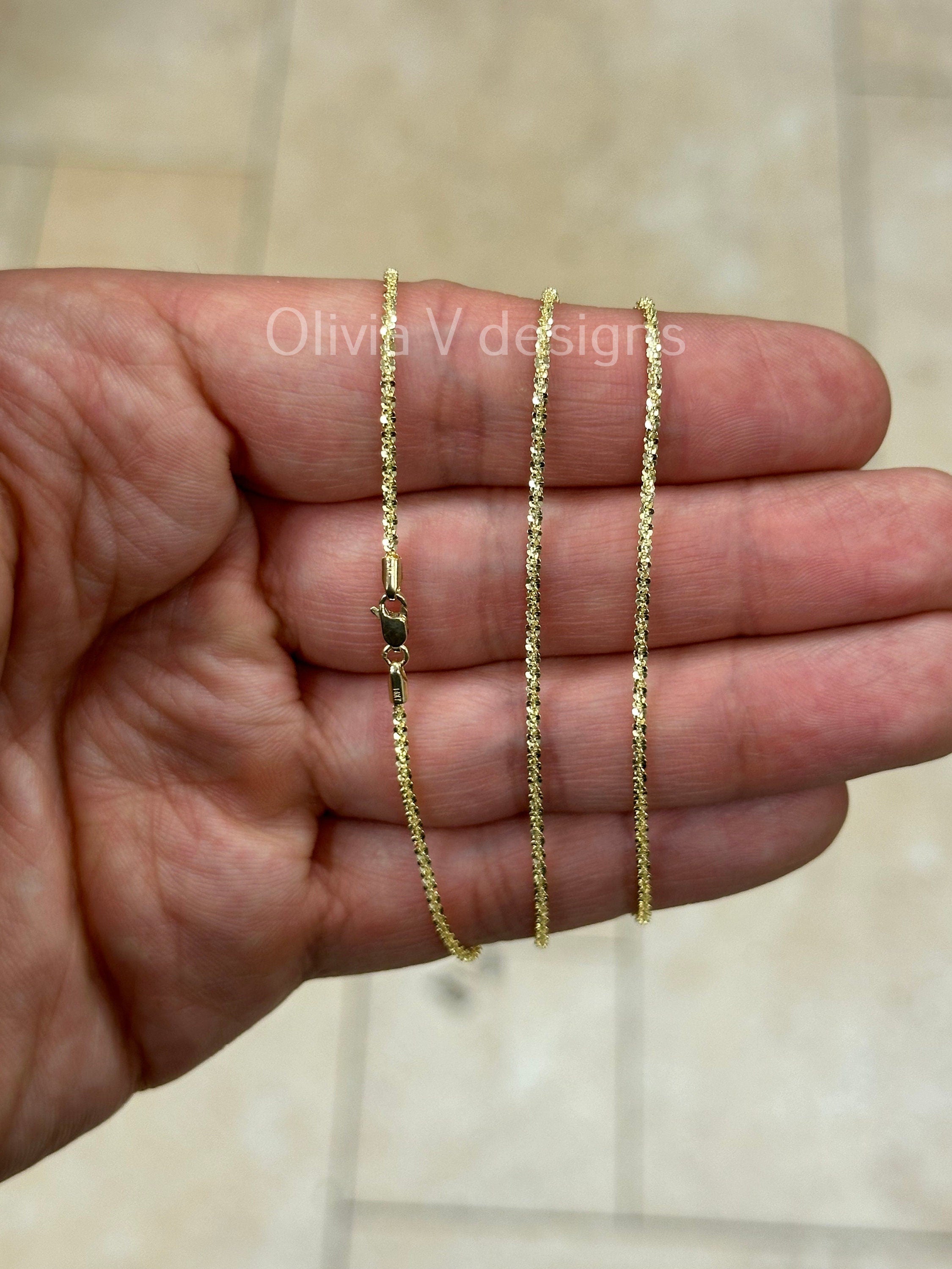 1.8mm Solid Margarita Sparkle Twisted Rock Chain REAL 14 Yellow Gold 10'' 16'' 18'' 20'', Sparkle Glitter Margarita Rock Anklet Necklace