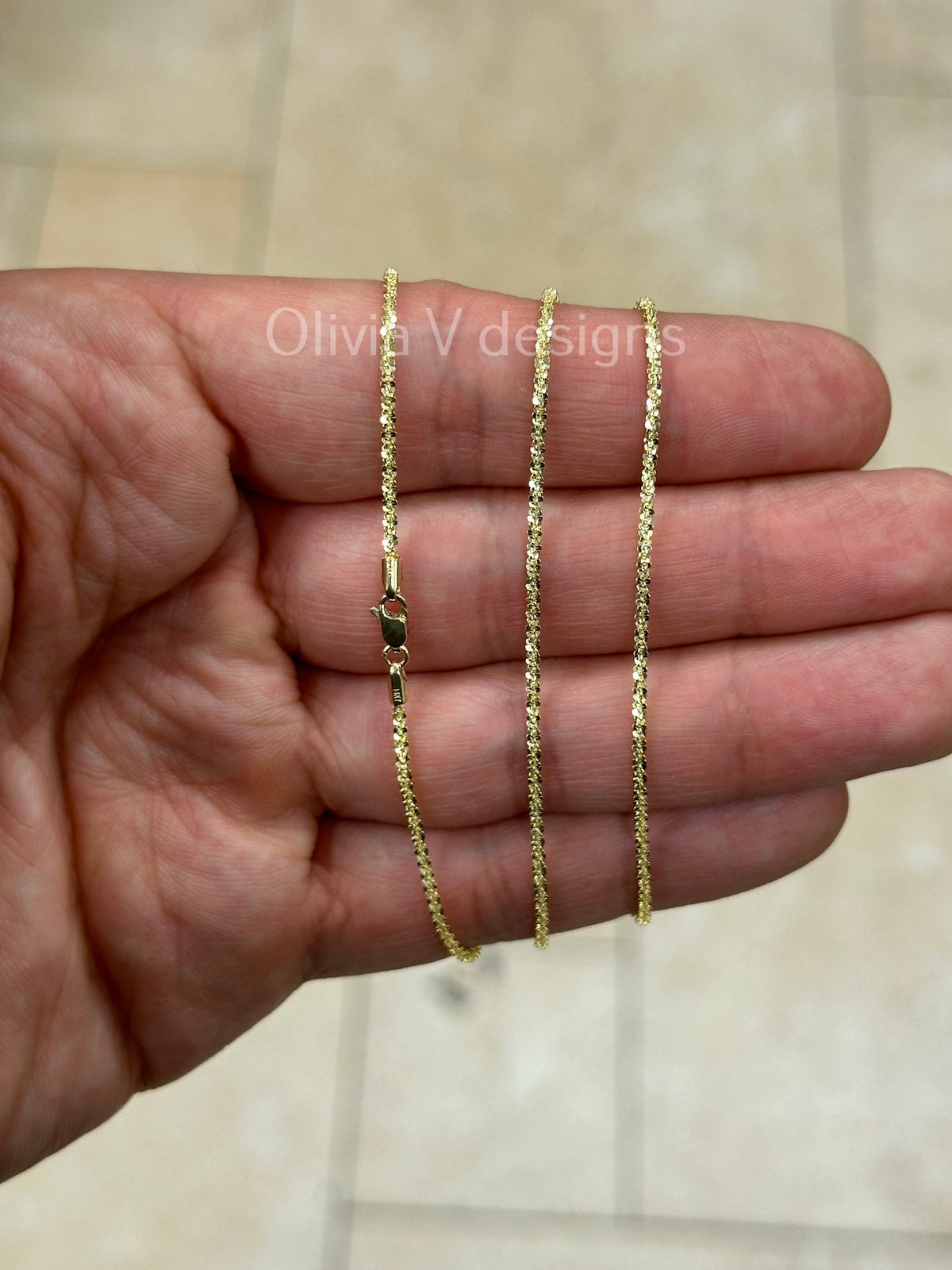 1.8mm Solid Margarita Sparkle Twisted Rock Chain REAL 14 Yellow Gold 10'' 16'' 18'' 20'', Sparkle Glitter Margarita Rock Anklet Necklace