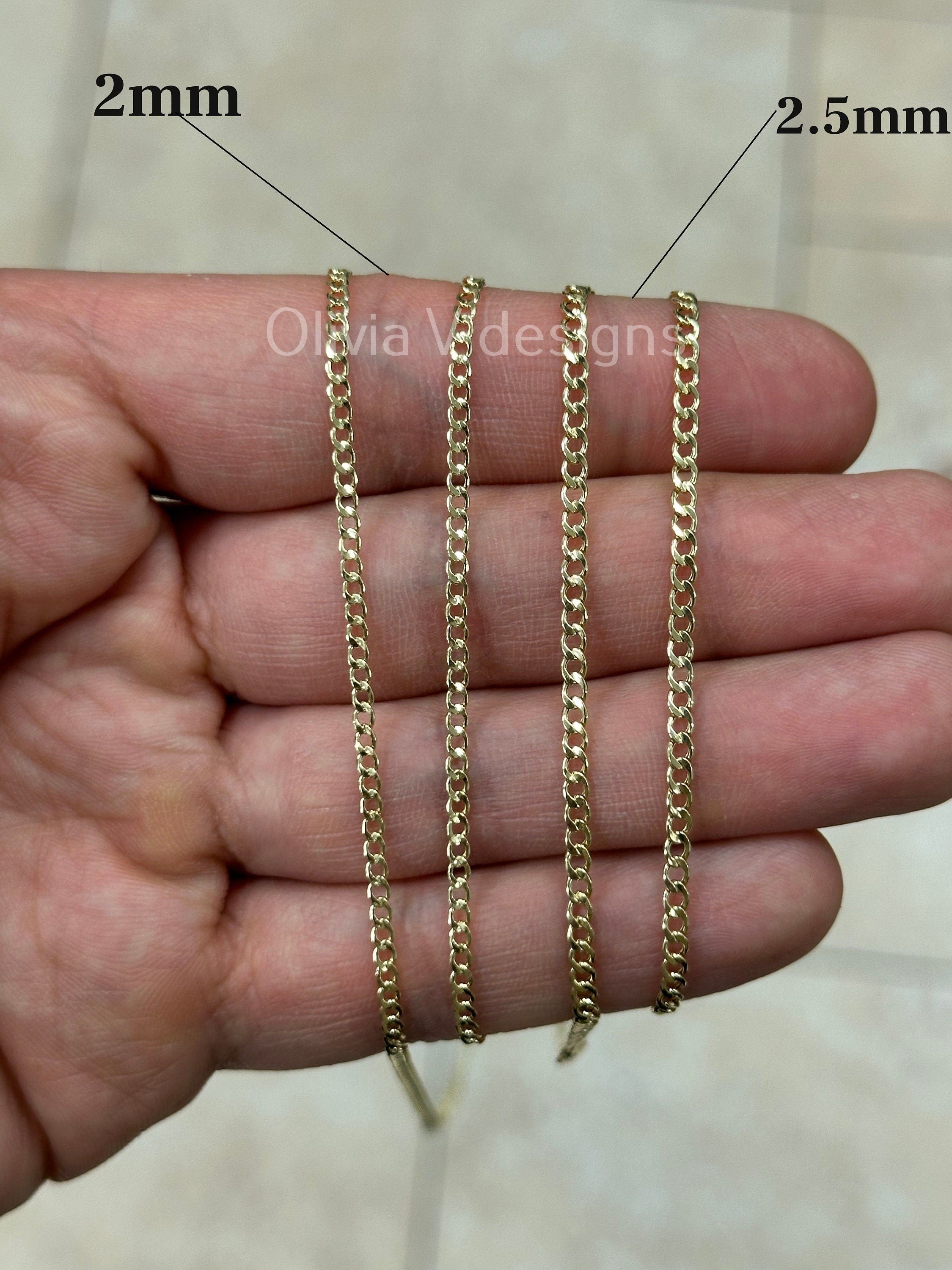 10K Solid Yellow Gold Cuban 2mm 2.5mm Link Chain Necklace 16" 18" 20" 22" 24" 26" 28" 30" ,Layering Chain , Everyday Minimal Chain, 10K Gold