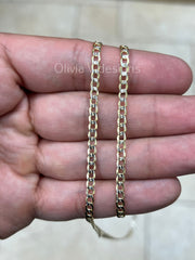 10K Solid Yellow Gold Cuban Two Tone Pave 3.5MM Link Chain Necklace 18" 20" 22" 24" ,Layering Chain , Everyday Minimal Chain, 10K Gold