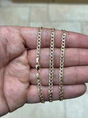 10K Solid Yellow Gold Cuban Two Tone Pave 3.5MM Link Chain Necklace 18" 20" 22" 24" ,Layering Chain , Everyday Minimal Chain, 10K Gold