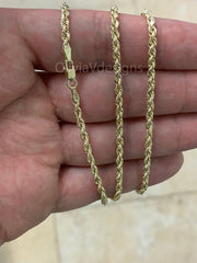 10K Solid Yellow Gold Necklace Gold Rope Chain, 10K Gold Rope Chain, 10K Rope Chain, Rope Gold Chain, Diamond-Cut, Men, Woman 3mm