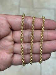10K Solid Yellow Gold Rolo Necklace Chain 3.50mm 16'' 18'' 20'' 22'' 24''  - Round Cable Link - Rolo - 10k Real Gold