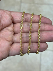 10K Solid Yellow Gold Rolo Necklace Chain 3.50mm 16'' 18'' 20'' 22'' 24''  - Round Cable Link - Rolo - 10k Real Gold