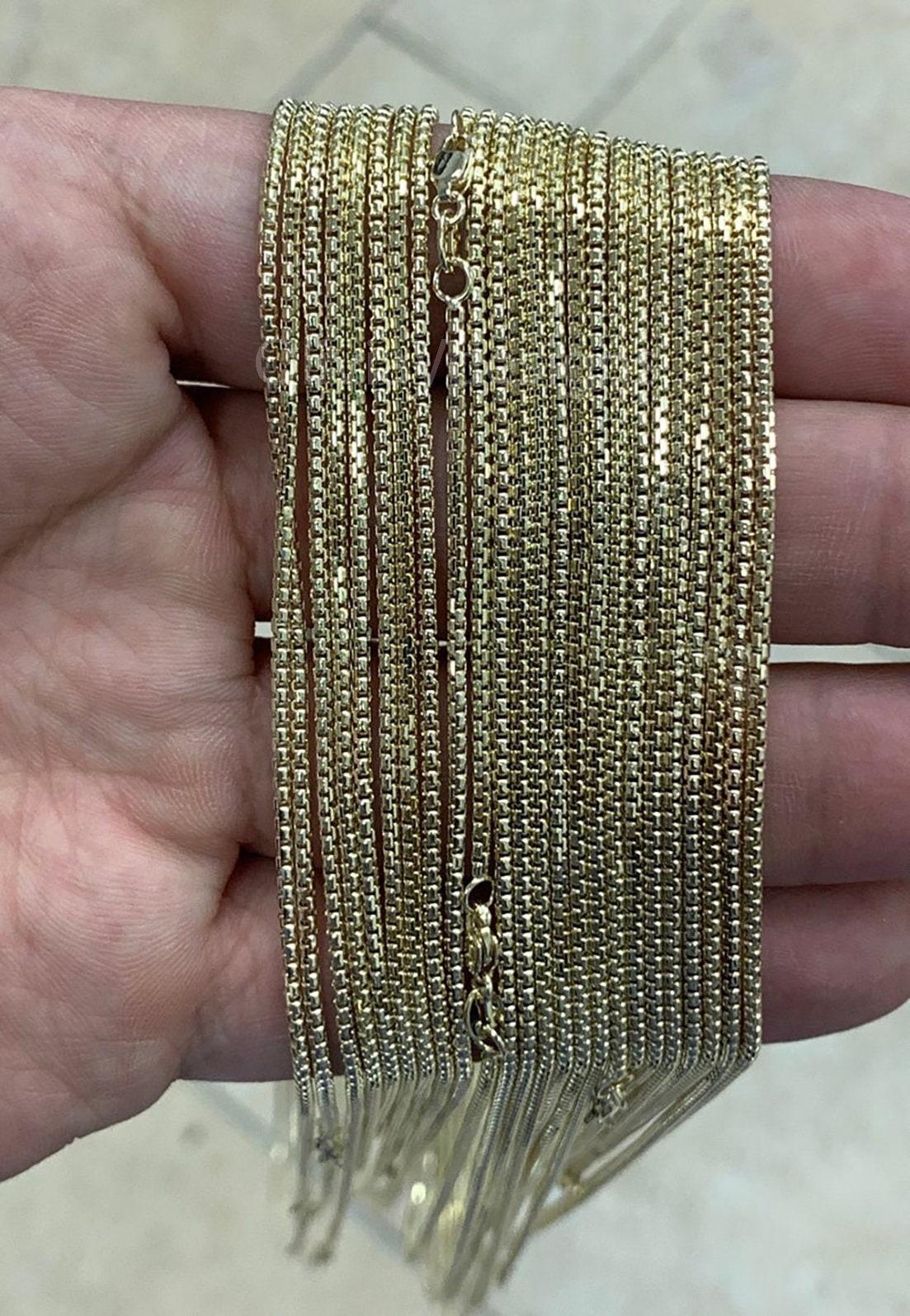 10K Yellow Gold Hollow Round Box Necklace Chain 1.50mm 26'' 30'' - Round Polished Box Chain, Venetian Chain, Genuine 10k Gold