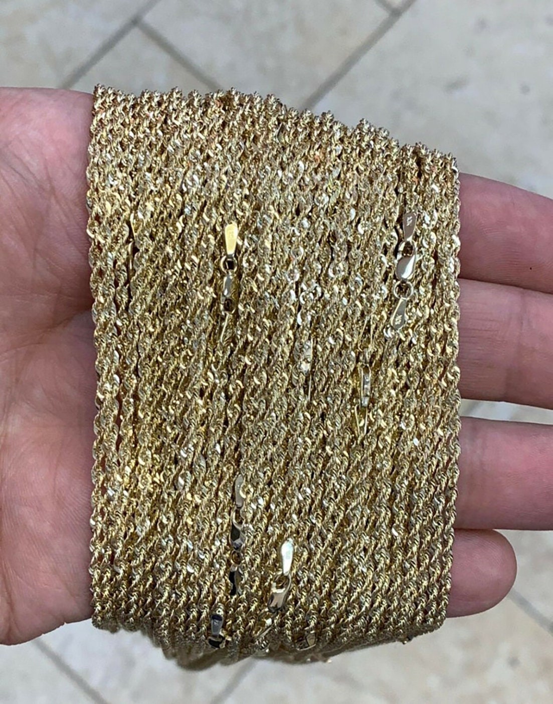 10k Gold Sparkle Rope Chain, 1.20mm Light Weight Necklace ,Everyday Chain, Twist Rope Chain, Gift, Best Selling Sale, New 22''