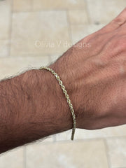 Real 10k Solid Yellow Gold 3mm Bracelet Anklet, Gold Rope Chain 7'' 7.5'' 8'' 10'', 10k Real Gold Diamond Cut Rope Chain, Gift, Best Seller