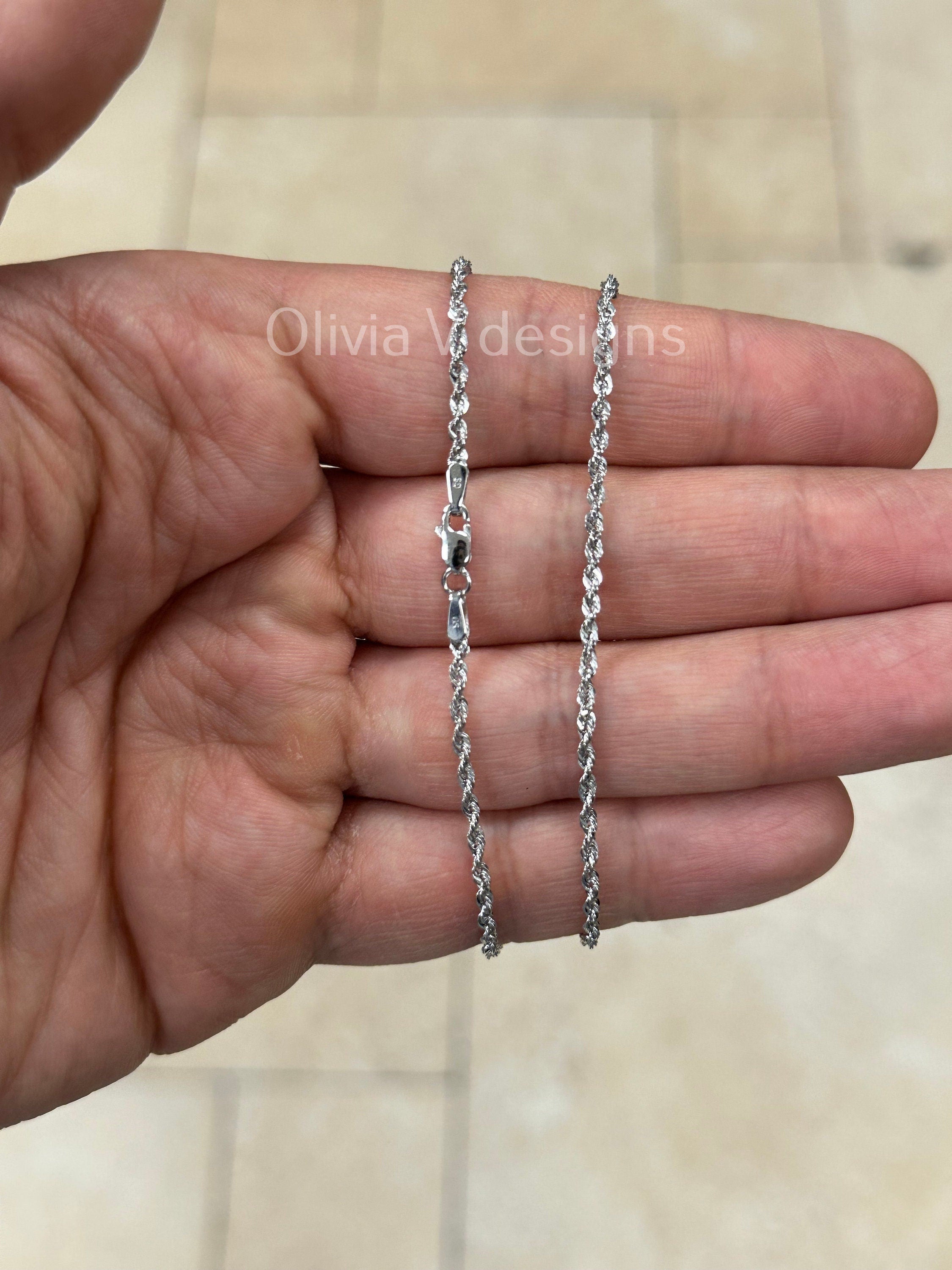 10k White Gold Sparkle Rope Chain, 2mm Necklace ,Everyday Wear Chain, 16" , Gift, Anniversary For Men Woman