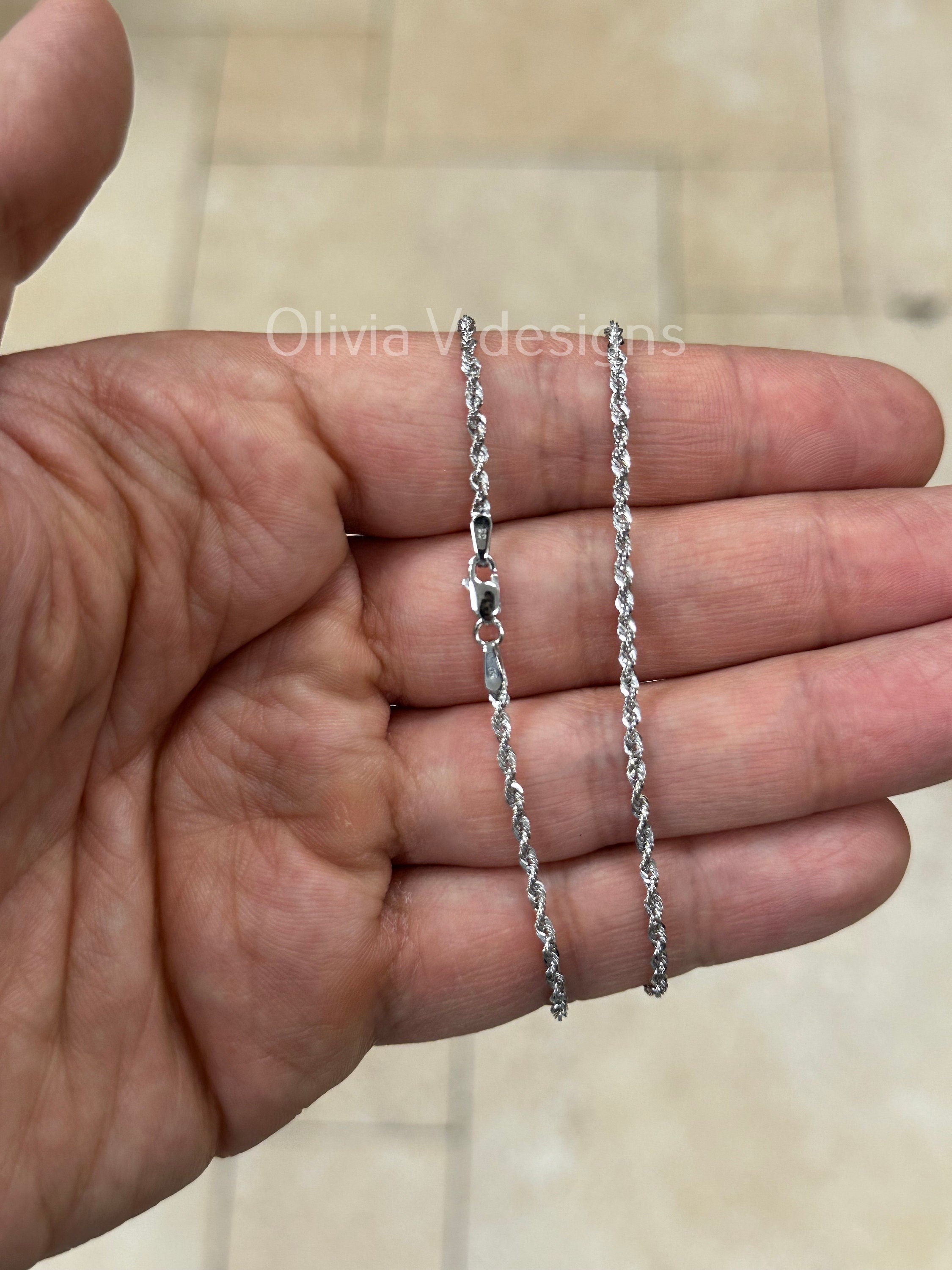 10k White Gold Sparkle Rope Chain, 2mm Necklace ,Everyday Wear Chain, 16" , Gift, Anniversary For Men Woman