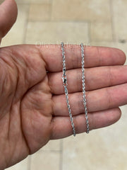10k White Gold Sparkle Rope Chain, 2mm Necklace ,Everyday Wear Chain, 16" , Gift, Anniversary For Men Woman