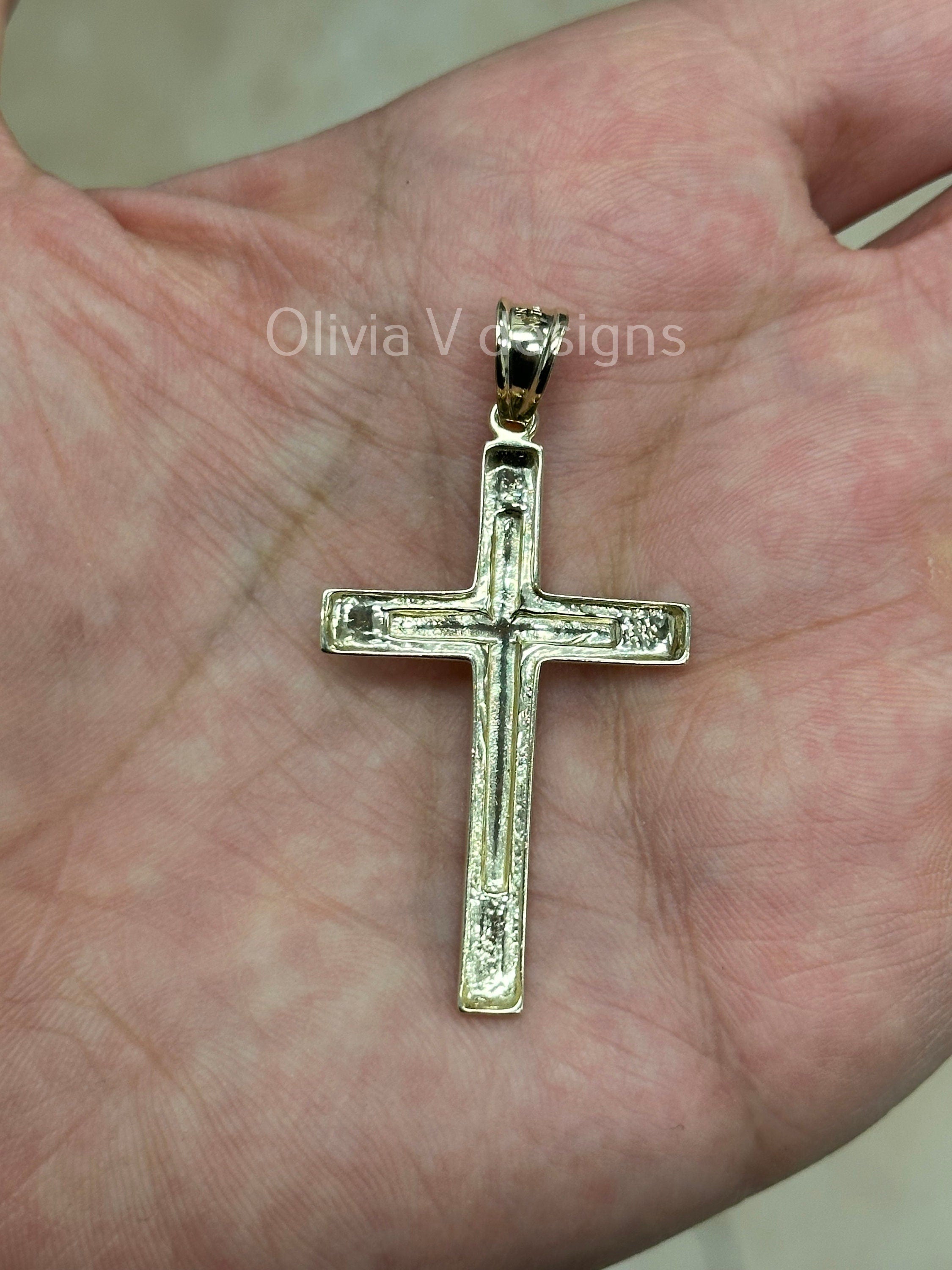 10k Yellow Gold Cross Pendant, Jesus, Crucifix, Christ - Genuine 10k Yellow Gold - Religious Pendant Gift