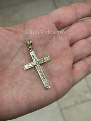 10k Yellow Gold Cross Pendant, Jesus, Crucifix, Christ - Genuine 10k Yellow Gold - Religious Pendant Gift