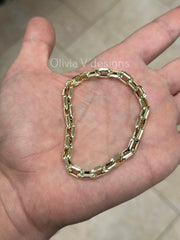 10k Yellow Gold Thick Flat Oval Link Chain Bracelet, Italian Handcrafted, 10k Solid Link Bracelet, Gift