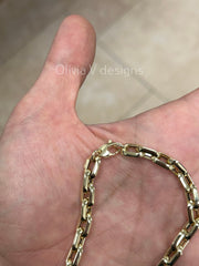 10k Yellow Gold Thick Flat Oval Link Chain Bracelet, Italian Handcrafted, 10k Solid Link Bracelet, Gift