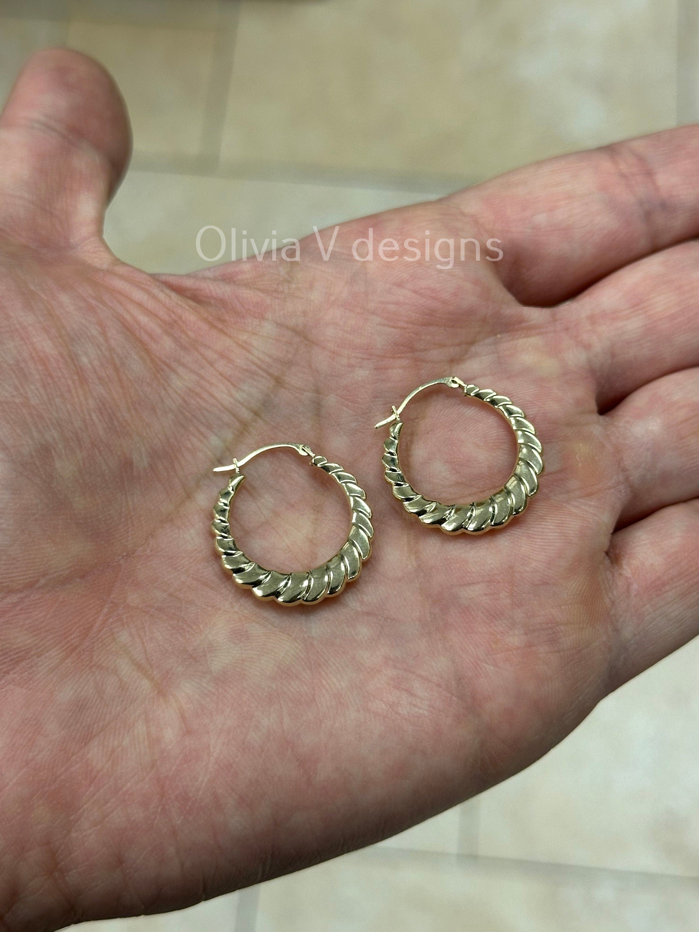 14K Gold Croissant Hoops, Dainty Hoop Earrings, Dome Earrings, Croissant Hoops, Dome Hoops, Twisted Hoop