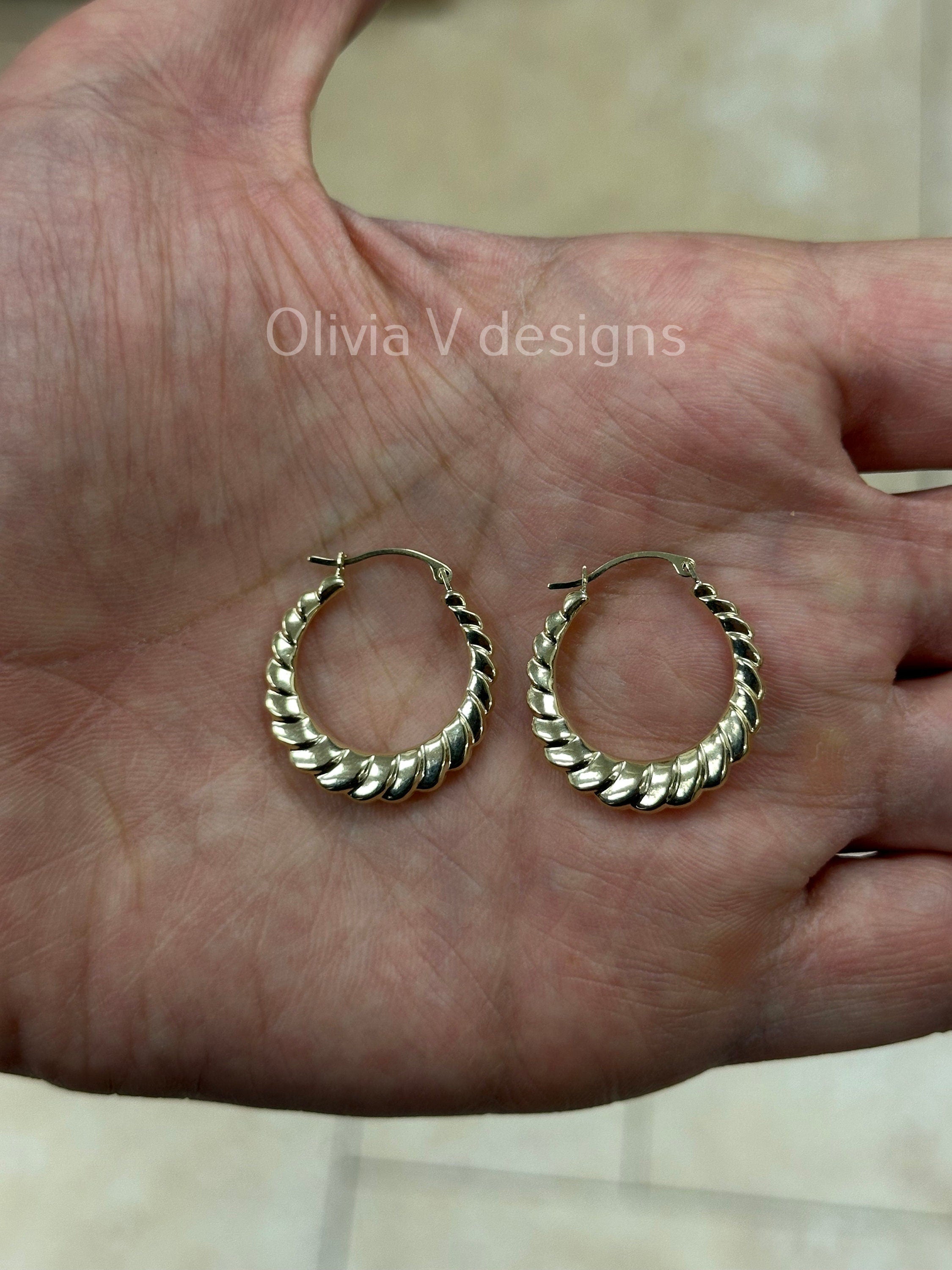14K Gold Croissant Hoops, Dainty Hoop Earrings, Dome Earrings, Croissant Hoops, Dome Hoops, Twisted Hoop