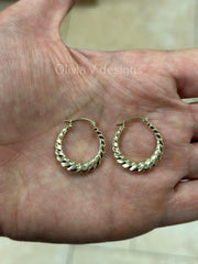 14K Gold Croissant Hoops, Dainty Hoop Earrings, Dome Earrings, Croissant Hoops, Dome Hoops, Twisted Hoop