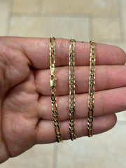 14K Gold Figaro Chain, Men Woman Necklace , Over 925 Sterling Silver, 3.7mm, All Sizes Available 16-30, Italy, Sale
