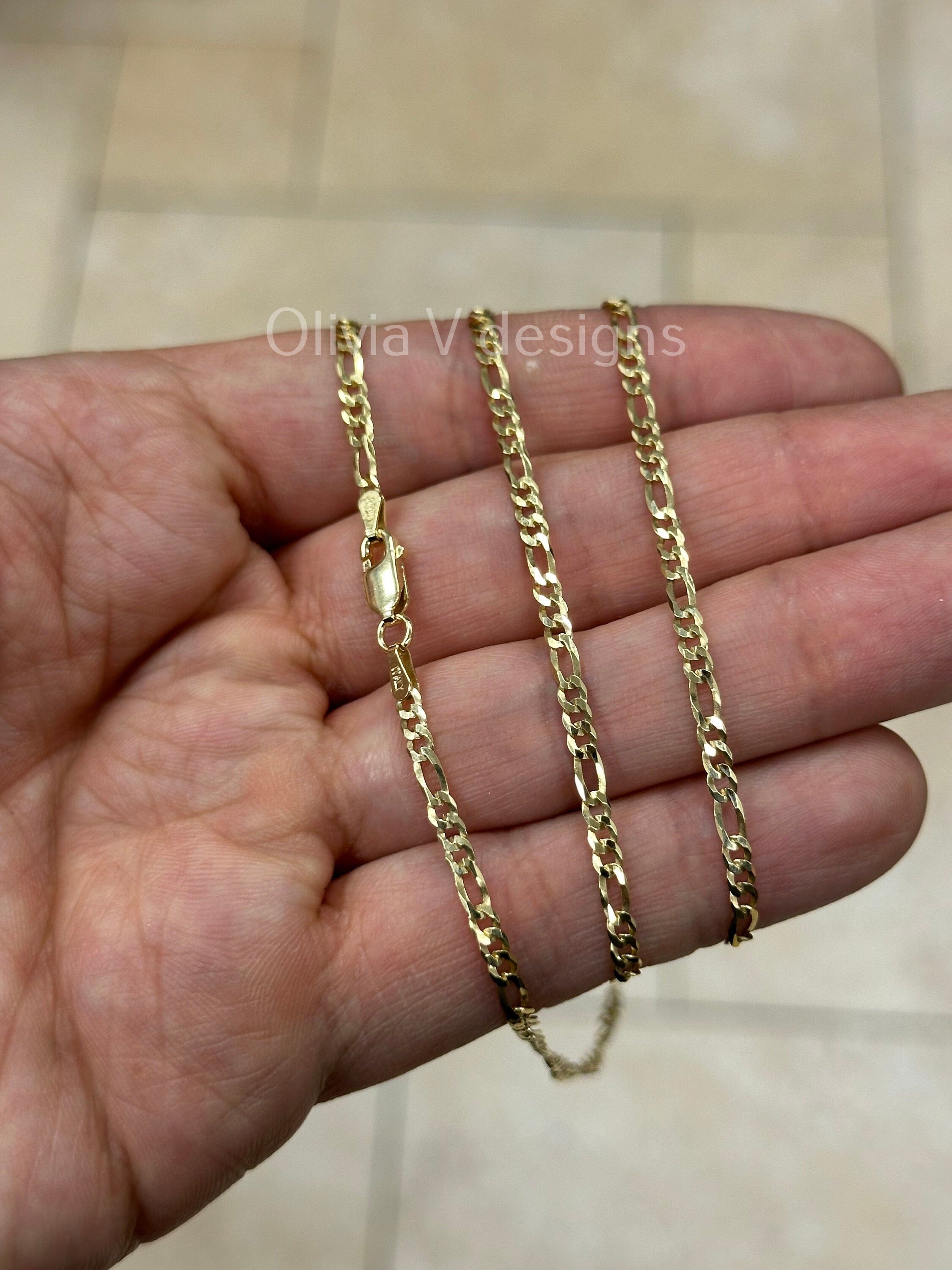 14K Gold Figaro Chain, Men Woman Necklace , Over 925 Sterling Silver, 3mm, All Sizes Available 16-30, Italy, Sale