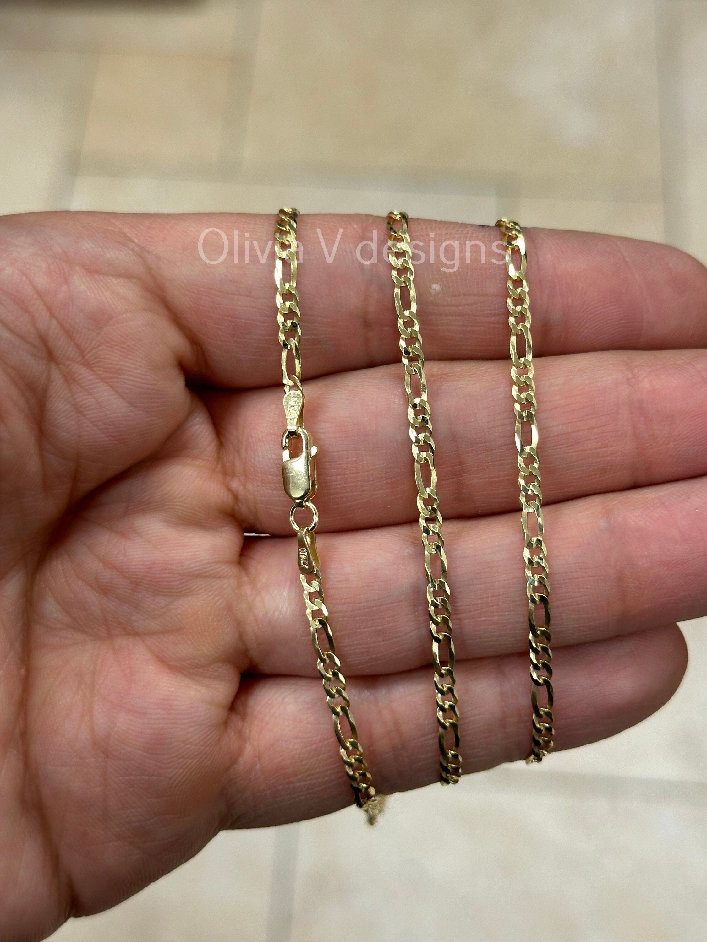 14K Gold Figaro Chain, Men Woman Necklace , Over 925 Sterling Silver, 3mm, All Sizes Available 16-30, Italy, Sale