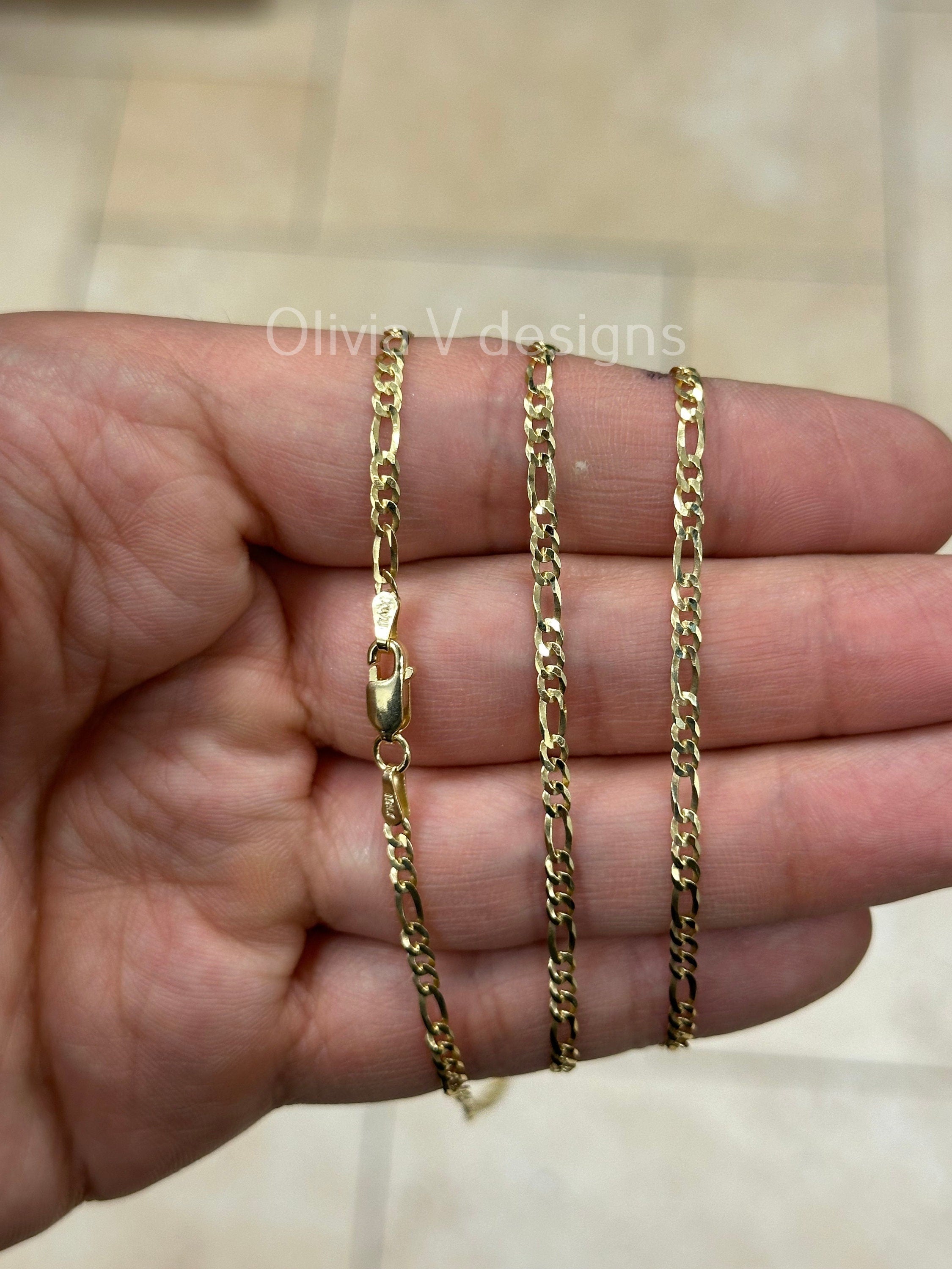 14K Gold Figaro Chain, Men Woman Necklace , Over 925 Sterling Silver, 3mm, All Sizes Available 16-30, Italy, Sale