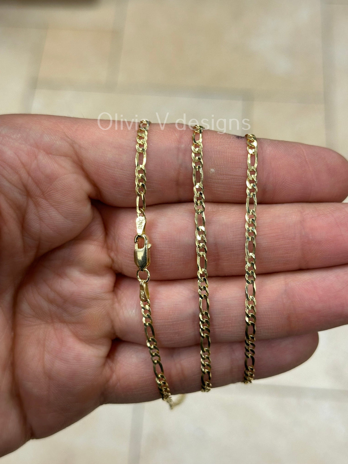 14K Gold Figaro Chain, Men Woman Necklace , Over 925 Sterling Silver, 3mm, All Sizes Available 16-30, Italy, Sale