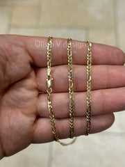14K Gold Figaro Chain, Men Woman Necklace , Over 925 Sterling Silver, 3mm, All Sizes Available 16-30, Italy, Sale